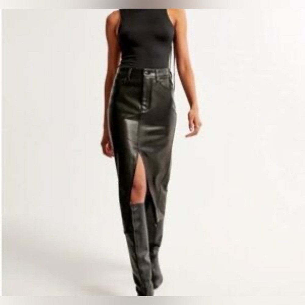 Abercrombie & Fitch | Black Faux Leather Midi Skirt | M | NWT - Picture 5 of 6